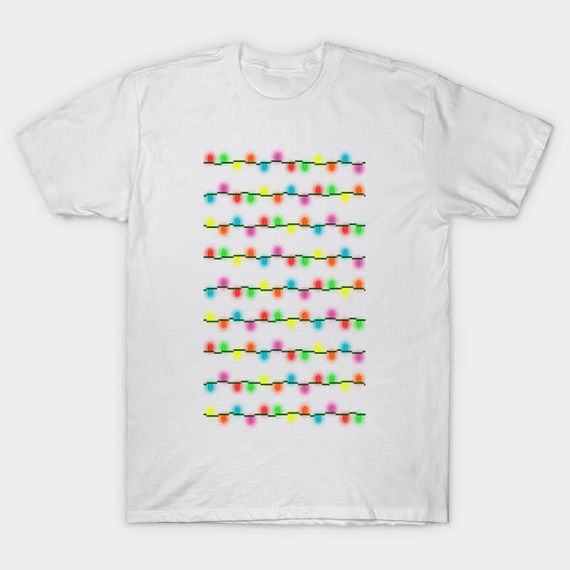 String of Pixel Glowing Christmas Lights Pattern (White) T-Shirt by gkillerb